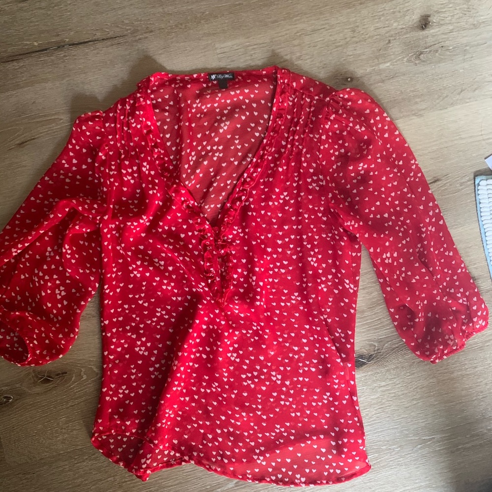 Small red hearts 3/4 sleeve blouse